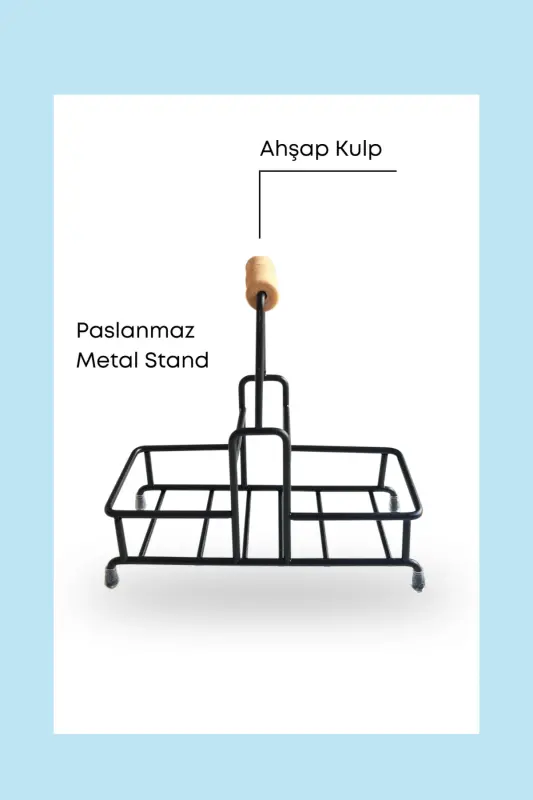 Metal Standlı Bej Bulaşık Deterjanı ve Sıvı Sabunluk Mutfak Seti-Sünger Hediyeli-Bej - 4