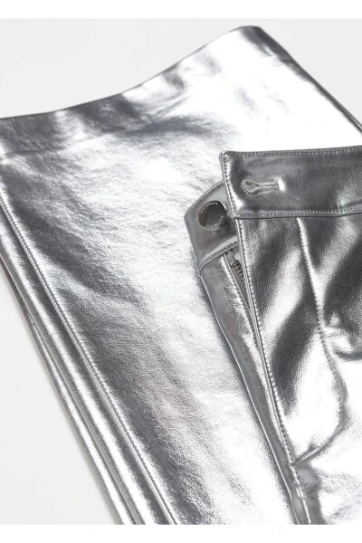 Metalik Deri Görünümlü Pantolon - 5