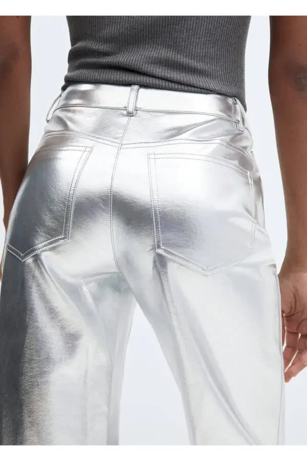 Metalik Deri Görünümlü Pantolon - 6
