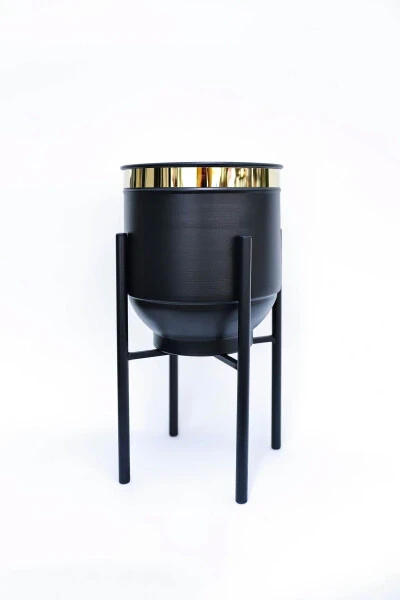 Metall guldonli o'simlik stendi dekorativ qora oltin tafsilotli guldon vaza 50x30 - 6