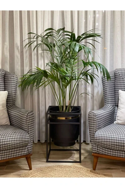 Metall guldonlik tag'li guldon qora guldon tag'li oltin vaza dekorativ guldon 41x30sm - GENEL MARKALAR