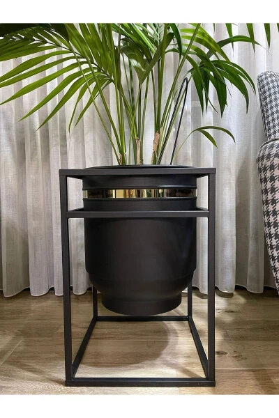 Metall guldonlik tag'li guldon qora guldon tag'li oltin vaza dekorativ guldon 41x30sm - GENEL MARKALAR (1)