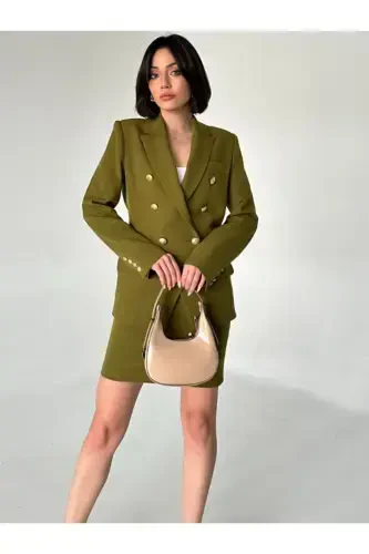 Metall tugmachali blazer ikki qismli yubka kostyumi - 1