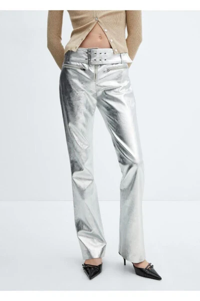 Metallic belted trousers - MANGO