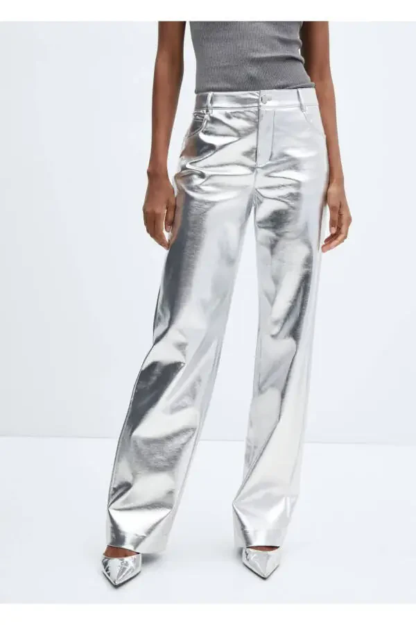 Metallic Leather-Look Pants - 1
