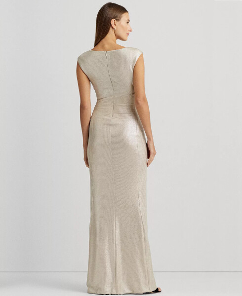 Metallic Sleeveless Side-Slit Gown Champagne/Silver - 2