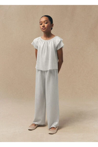 Metallic Straight Leg Trousers - MANGO KIDS