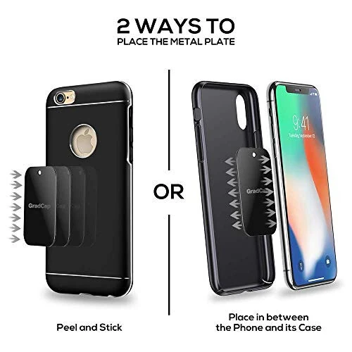 Металлическая пластина GradCap для магнитного держателя телефона - 4 упаковки универсальных ультратонких черных металлических дисков с прочным 3M клейким стикером - комплект запасных аксессуаров - 2 прямоугольных (1.75