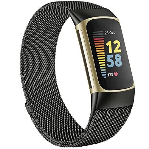 Металлический браслет для Fitbit Charge 5, браслеты для женщин и мужчин, магнитный браслет из нержавеющей стали, сетчатый браслет, заменяющий ремешок для Fitbit Charge 5 - 1