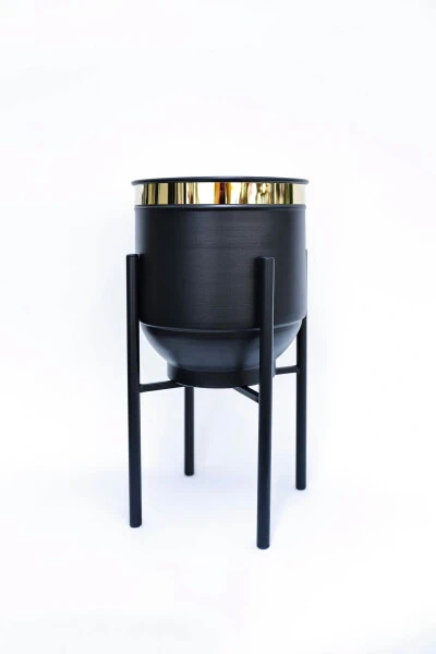 Металлический подставной цветочный горшок декоративный черный золотой деталь ваза 50x30 - 3