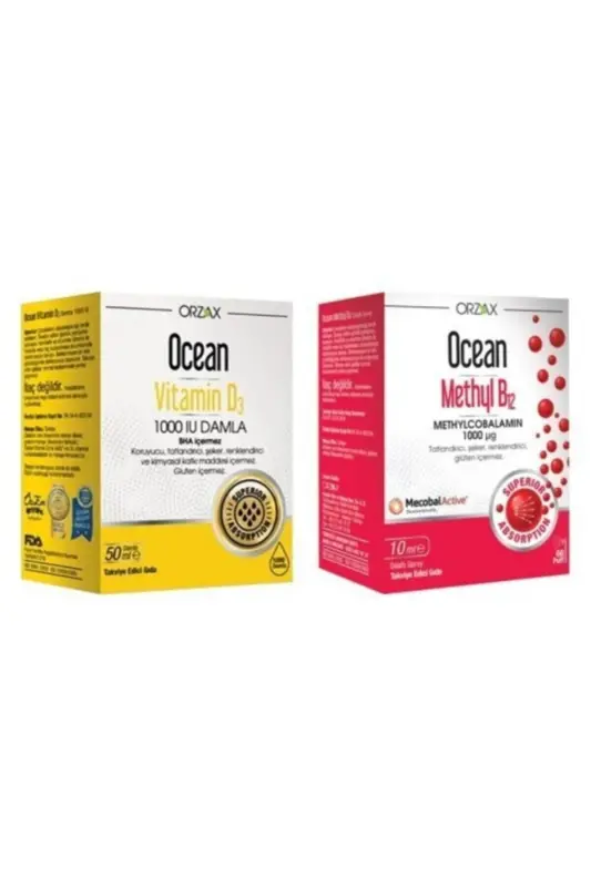 Метил B12 10ml Спрей и Ocean Vitamin D3 1000 МЕ 50ml Капли - OCEAN