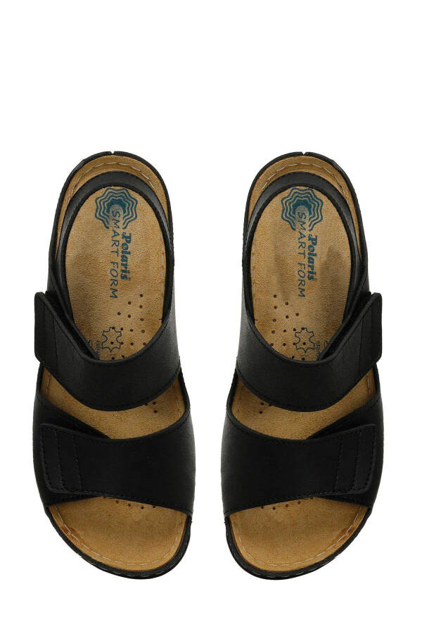 161833 Siyah Comfort Taban Kadın Cırtlı Sandalet - 5