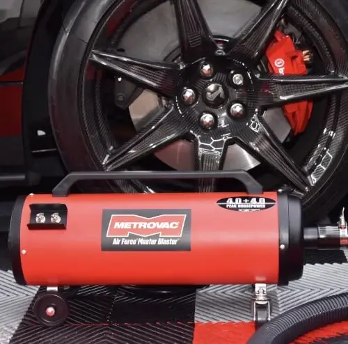 METROVAC Air Force Master Blaster Car Dryer Blower - MBR-3CDSWB Red | Two 4.0 Peak HP Motors, 10 Ft Hose, Touchless Auto Detailing Blower and Air Dryer for Cars & Motorcycles, Wall Bracket System - 4