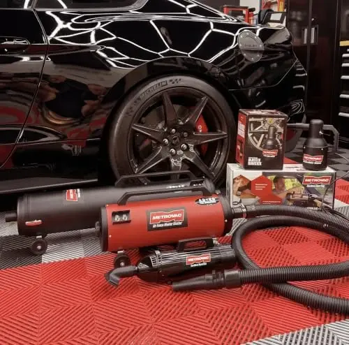METROVAC Air Force Master Blaster Car Dryer Blower - MBR-3CDSWB Red | Two 4.0 Peak HP Motors, 10 Ft Hose, Touchless Auto Detailing Blower and Air Dryer for Cars & Motorcycles, Wall Bracket System - 5
