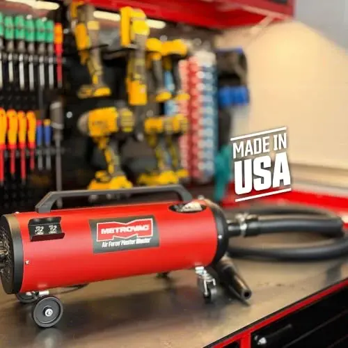 METROVAC Air Force Master Blaster Car Dryer Bower - MBR-3CDSWB-30 Red | Dual 4.0 Peak HP Motors, 30 Ft Hose, Touchless Auto Detailing Blower and Car Dryer for Cars & Motorcycles, Powerful Air Dryer - 3