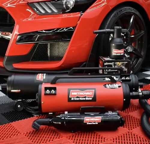 METROVAC Air Force Master Blaster Car Dryer Bower - MBR-3CDSWB-30 Red | Dual 4.0 Peak HP Motors, 30 Ft Hose, Touchless Auto Detailing Blower and Car Dryer for Cars & Motorcycles, Powerful Air Dryer - 4