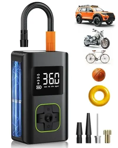 MEUCI Tire Inflator Portable Air Compressor - 10000mAh Cordless Air Pump for Car Tires, 150 PSI Electric Bike Tire Pump with LED Light and Digital Pressure Gauge for Motorcycle, Auto, Ball, Bicycle - 1