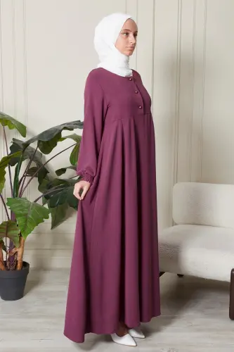 Mevlana Etek Aerobin Kumaş Tesettür Giyim Anne Elbisesi Namaz Elbisesi Geniş Kalıp Tesettür Elbisesi - Gül Kurusu - 4