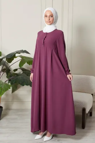 Mevlana Etek Aerobin Kumaş Tesettür Giyim Anne Elbisesi Namaz Elbisesi Geniş Kalıp Tesettür Elbisesi - Gül Kurusu - 5