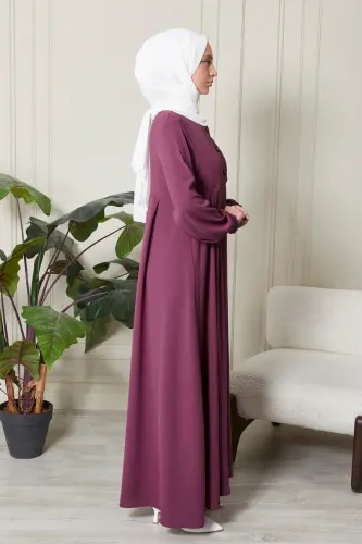 Mevlana Etek Aerobin Kumaş Tesettür Giyim Anne Elbisesi Namaz Elbisesi Geniş Kalıp Tesettür Elbisesi - Gül Kurusu - 7