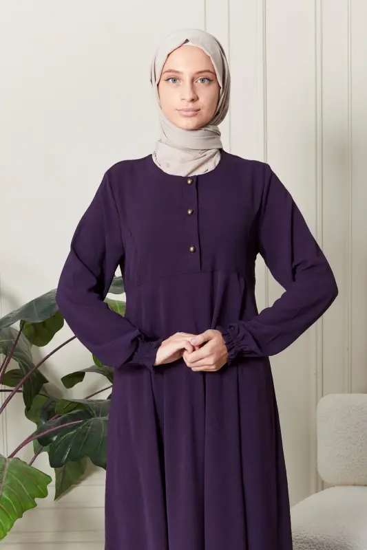 Mevlana Etek Aerobin Kumaş Tesettür Giyim Anne Elbisesi Namaz Elbisesi Geniş Kalıp Tesettür Elbisesi-Mor - 6
