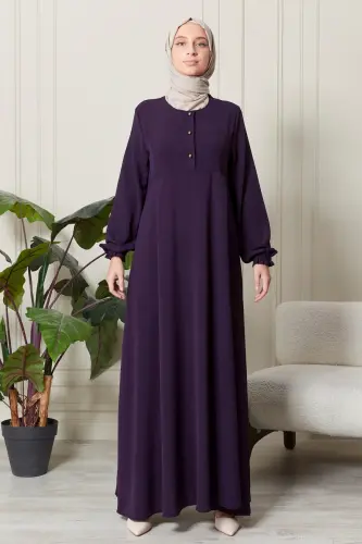 Mevlana Etek Aerobin Kumaş Tesettür Giyim Anne Elbisesi Namaz Elbisesi Geniş Kalıp Tesettür Elbisesi-Mor - 1