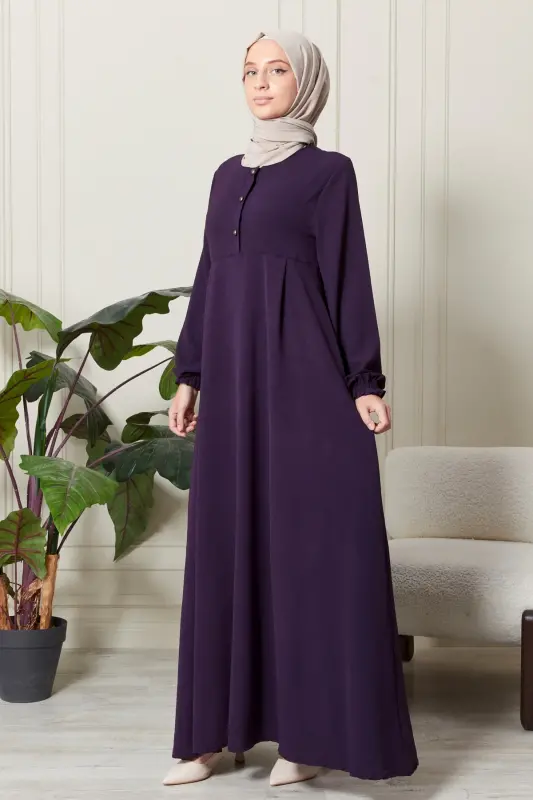 Mevlana Etek Aerobin Kumaş Tesettür Giyim Anne Elbisesi Namaz Elbisesi Geniş Kalıp Tesettür Elbisesi-Mor - 3