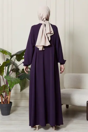 Mevlana Etek Aerobin Kumaş Tesettür Giyim Anne Elbisesi Namaz Elbisesi Geniş Kalıp Tesettür Elbisesi-Mor - 7