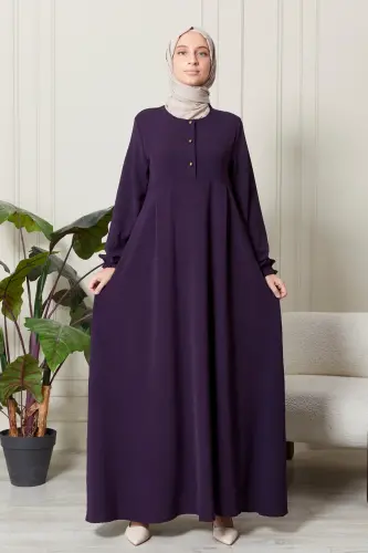 Mevlana Etek Aerobin Kumaş Tesettür Giyim Anne Elbisesi Namaz Elbisesi Geniş Kalıp Tesettür Elbisesi-Mor - FISTAN (1)