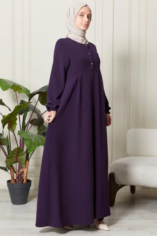 Mevlana Etek Aerobin Kumaş Tesettür Giyim Anne Elbisesi Namaz Elbisesi Geniş Kalıp Tesettür Elbisesi-Mor - 4