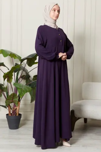 Mevlana Etek Aerobin Kumaş Tesettür Giyim Anne Elbisesi Namaz Elbisesi Geniş Kalıp Tesettür Elbisesi-Mor - 5