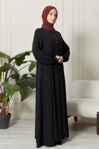 Mevlana Etek Aerobin Kumaş Tesettür Giyim Anne Elbisesi Namaz Elbisesi Geniş Kalıp Tesettür Elbisesi-Siyah - 4