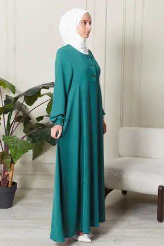 Mevlana Etek Aerobin Kumaş Tesettür Giyim Anne Elbisesi Namaz Elbisesi Geniş Kalıp Tesettür Elbisesi - Su Yeşili - 4