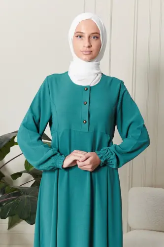 Mevlana Etek Aerobin Kumaş Tesettür Giyim Anne Elbisesi Namaz Elbisesi Geniş Kalıp Tesettür Elbisesi - Su Yeşili - 7