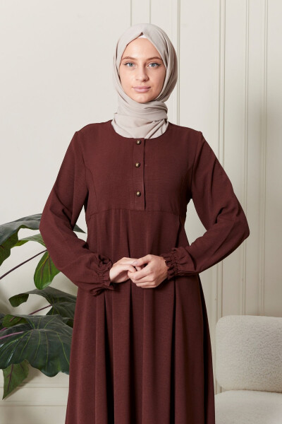 Mevlana Etek Aerobin Kumaş Tesettür Giyim Anne Elbisesi Namaz Elbisesi Geniş Kalıp Tesettür Elbisesi-Kahverengi - 6