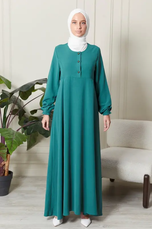 Mevlana Skirt Aerobin Fabric Modest Wear Mother Dress Prayer Dress Wide Cut Modest Dress-Sea Green - 1