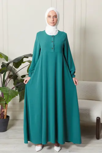 Mevlana Skirt Aerobin Fabric Modest Wear Mother Dress Prayer Dress Wide Cut Modest Dress-Sea Green - 2