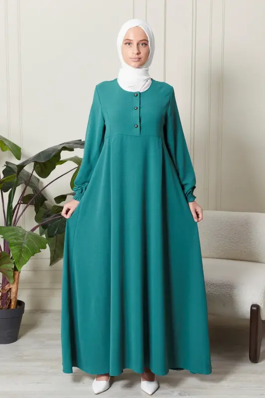Mevlana Skirt Aerobin Fabric Modest Wear Mother Dress Prayer Dress Wide Cut Modest Dress-Sea Green - 2