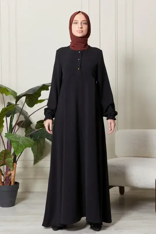Mevlana Skirt Aerobin Fabric Modest Wear Mother Dress Prayer Dress Wide Fit Modest Dress-Black - FISTAN