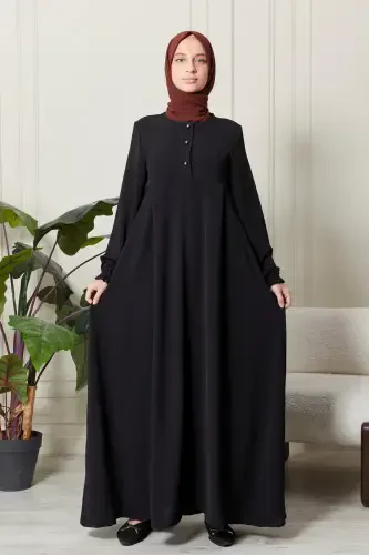Mevlana Skirt Aerobin Fabric Modest Wear Mother Dress Prayer Dress Wide Fit Modest Dress-Black - FISTAN (1)