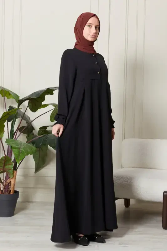 Mevlana Skirt Aerobin Fabric Modest Wear Mother Dress Prayer Dress Wide Fit Modest Dress-Black - 3