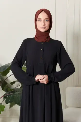 Mevlana Skirt Aerobin Fabric Modest Wear Mother Dress Prayer Dress Wide Fit Modest Dress-Black - 5