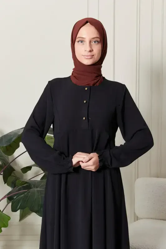 Mevlana Skirt Aerobin Fabric Modest Wear Mother Dress Prayer Dress Wide Fit Modest Dress-Black - 5