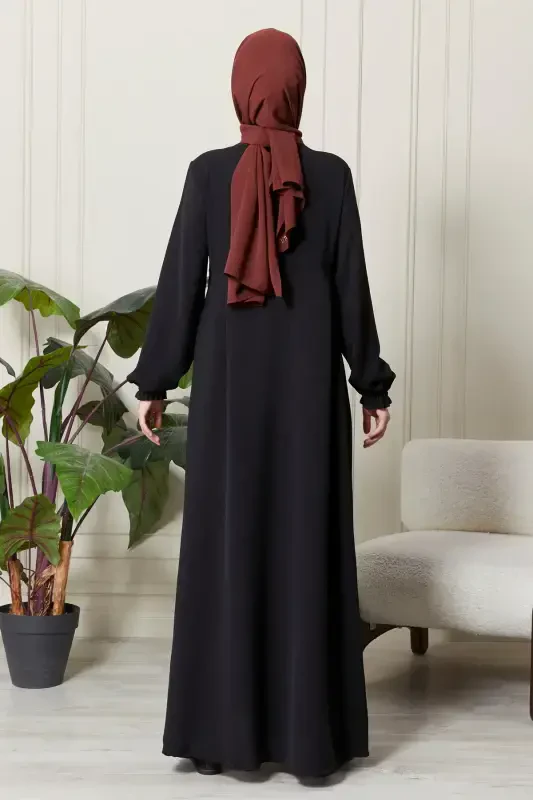 Mevlana Skirt Aerobin Fabric Modest Wear Mother Dress Prayer Dress Wide Fit Modest Dress-Black - 6