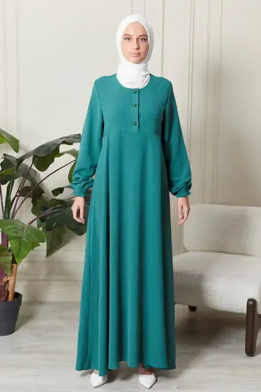 Mevlana Skirt Aerobin Fabric Muslim Women Dress Mother Dress Prayer Dress Wide Fit Muslim Dress-Sea Green - FISTAN