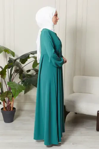 Mevlana Skirt Aerobin Fabric Muslim Women Dress Mother Dress Prayer Dress Wide Fit Muslim Dress-Sea Green - 3