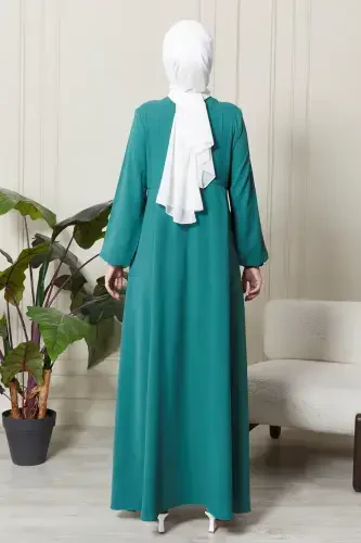 Mevlana Skirt Aerobin Fabric Muslim Women Dress Mother Dress Prayer Dress Wide Fit Muslim Dress-Sea Green - 6