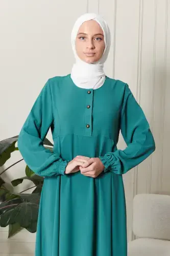 Mevlana Skirt Aerobin Fabric Muslim Women Dress Mother Dress Prayer Dress Wide Fit Muslim Dress-Sea Green - 7