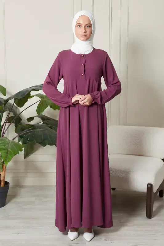 Mevlana Skirt Aerobin Fabric Muslim Women's Clothing Mother Dress Prayer Dress Wide Fit Muslim Dress-Rose Gold - 2