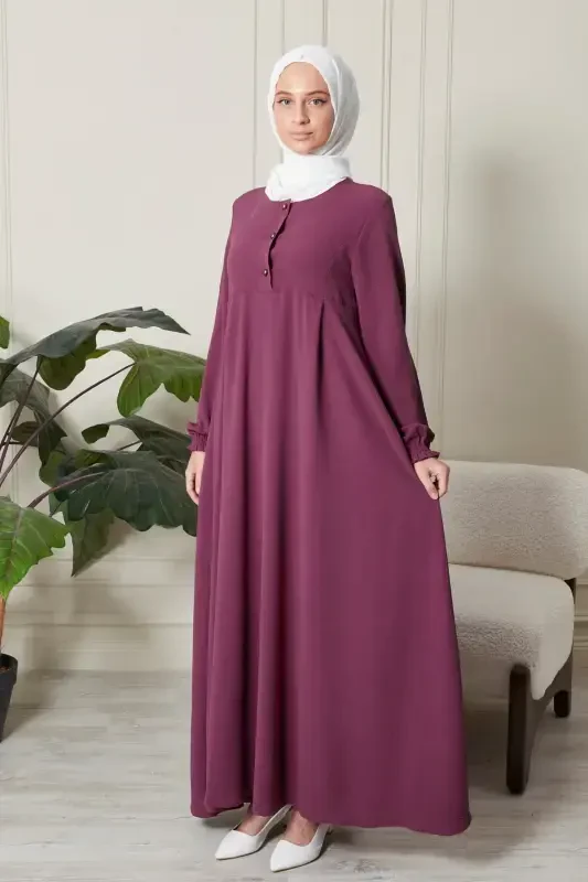 Mevlana Skirt Aerobin Fabric Muslim Women's Clothing Mother Dress Prayer Dress Wide Fit Muslim Dress-Rose Gold - 5